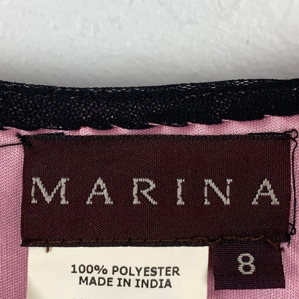 Y2K Marina Cocktail Midi Dress Women's Size 8 Pink Black Beaded Sheer Overlay - Picture 5 of 11